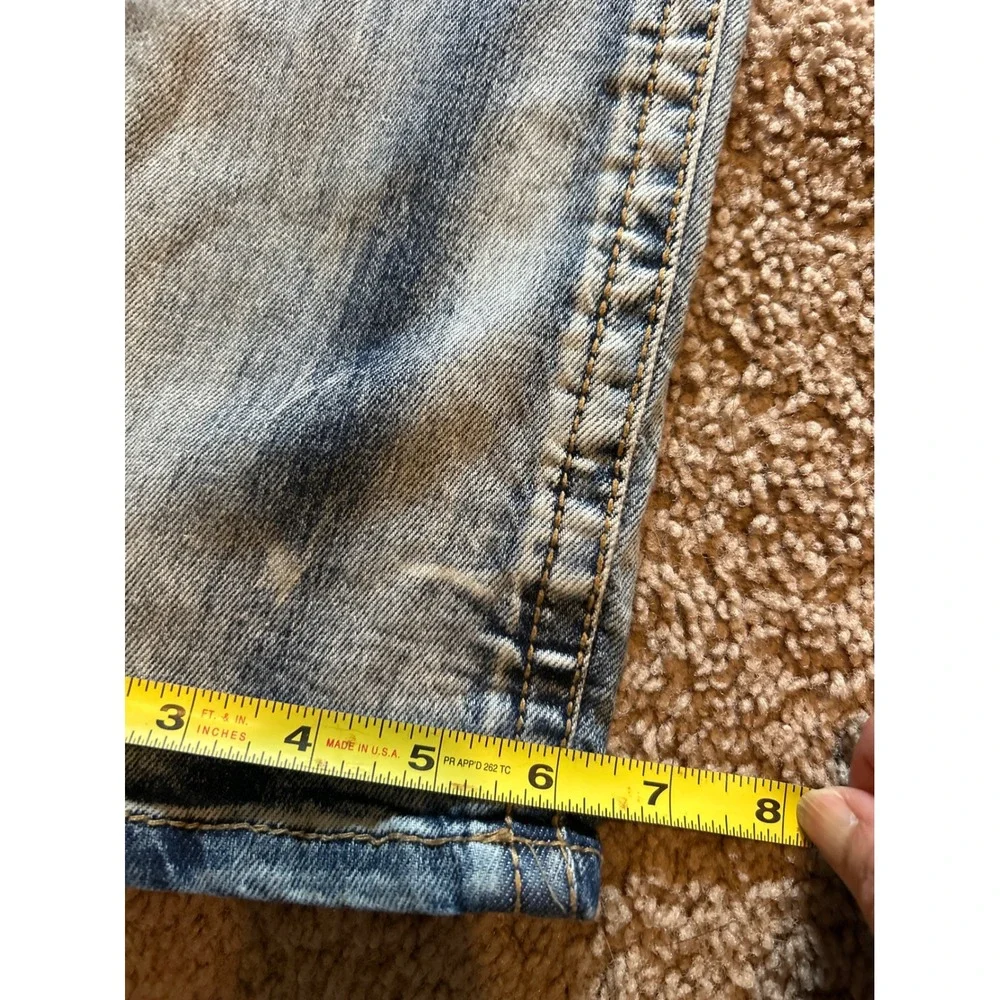 True Indigo Mens Slim Fit Light Acid Wash Embroidered Jeans 30x32  F-119